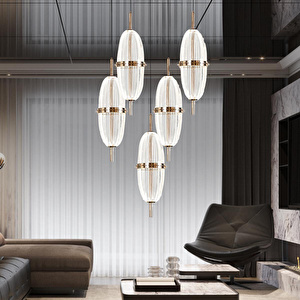 Apliqa Liona 5'li Yuvarlak 50 Watt Gold Krisatlli Modern Salon Oturma Odası Sarkıt Led Avize görseli 1