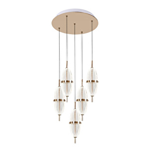 Apliqa Liona 5'li Yuvarlak 50 Watt Gold Krisatlli Modern Salon Oturma Odası Sarkıt Led Avize görseli 2