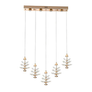 Serap 5'li 62 Watt 3000k Sıralı Gold Kristal Taşlı Ledli Salon Avize
