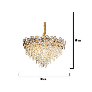Apliqa Saral 80'lik Yuvarlak Gold Kristal Taşlı Modern Tasarım Salon Avize görseli 3