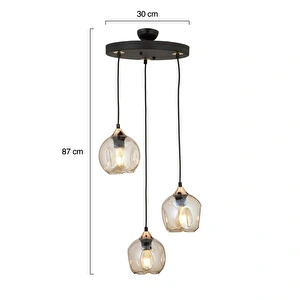 Apliqa Karya 3lü Yuvarlak Siyah Gold Modern Sarkıt Genç Odası Yatak Odası Retro Salon Avize görseli 5