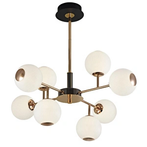 Apliqa Sofia 8'li Siyah Gold 80 Watt Yuvarlak Modern Oturma Odası, Salon Avize görseli 4