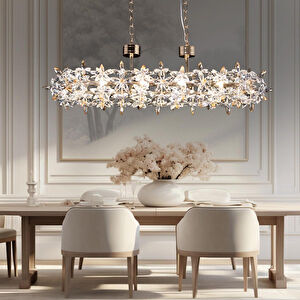 Mercan Sıralı Gold Kristal Taşlı Modern Oturma Odası, Yemek Masası Üstü, Salon Avize