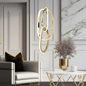 Apliqa Cara Gold Kaplamalı 66 Watt Led Sarkıt Salon 3 Renk Ledli Modern Tasarım Avize görseli 1
