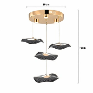 Apliqa Jolie 4'lü Yuvarlak 3 Renkli 39 Watt Gold Kristal Ledli Modern Oturma Odası Salon Sarkıt Avize görseli 5