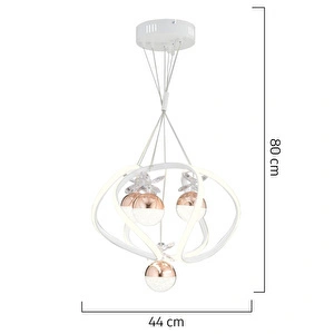 Apliqa Balca 4'lü Beyaz Bakır 3 Renkli 84 Watt Ledli Kelebek Led Avize Top Avize Modern Oturma Odası, Koridor, Salon Led Avize görseli 5