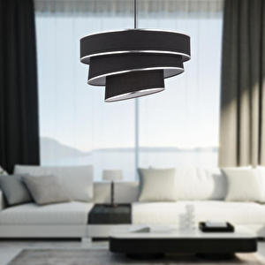 Paoni 3 Katlı Siyah Gümüş Detaylı Modern Koridor,yatak Odası Salon Avize