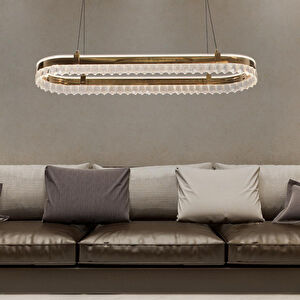 Apliqa Canel Gold Sıralı 116 Watt Kristal Taşlı Modern Yemek Masası Üstü Led Sarkıt Avize görseli 1