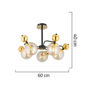 Apliqa Florit 5'li Siyah Gold Modern Oturma Odası Salon Avize görseli 5