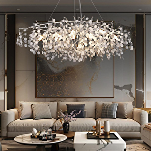Apliqa Masal Sıralı Krom Yemek Masası Üstü, Kristal Taşlı Modern, Oturma Odası, Salon Avize
