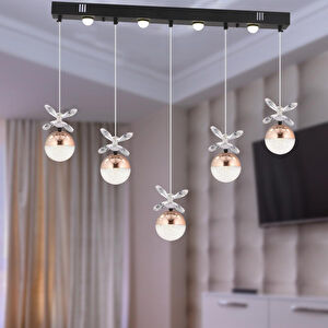 Apliqa Lokken 5'li Sıralı Bakır 42 Watt Kristal Ledli Modern Oturma Odası Salon Sarkıt Avize görseli 1