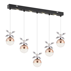 Apliqa Lokken 5'li Sıralı Bakır 42 Watt Kristal Ledli Modern Oturma Odası Salon Sarkıt Avize görseli 3