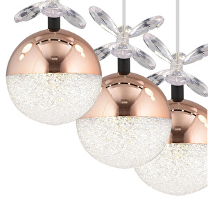 Apliqa Lokken 5'li Sıralı Bakır 42 Watt Kristal Ledli Modern Oturma Odası Salon Sarkıt Avize görseli 4