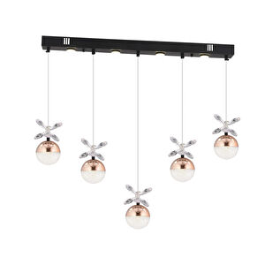 Apliqa Lokken 5'li Sıralı Bakır 42 Watt Kristal Ledli Modern Oturma Odası Salon Sarkıt Avize görseli 2
