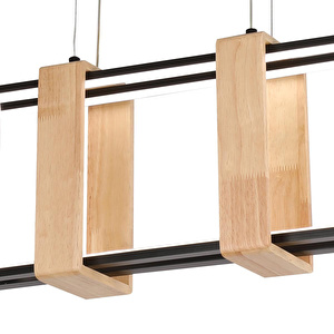 Apliqa Alena 69 Watt Siyah Dikdörtgen Ahşap Desenli Modern Salon Led Sarkıt Avize görseli 3