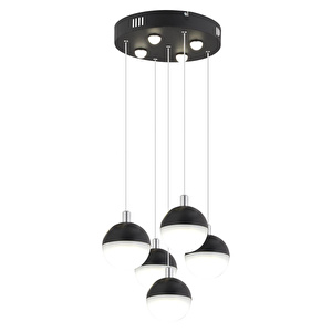 Apliqa Ekin 5'li Yuvarlak 47 Watt Siyah Ledli Kelebek Detaylı Modern Koridor, Yatak Odası Salon Sarkıt Led Avize görseli 3