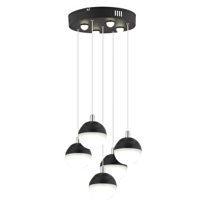 Apliqa Ekin 5'li Yuvarlak 47 Watt Siyah Ledli Kelebek Detaylı Modern Koridor, Yatak Odası Salon Sarkıt Led Avize görseli 2