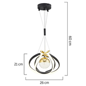 Apliqa Pelin Tekli Siyah Gold 3 Renkli 39 Watt Ledli Modern Oturma Odası, Koridor, Salon Led Avize görseli 5