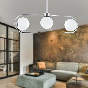 Apliqa Diaspor 3lü Sıralı Krom Beyaz Camlı Modern Sarkıt Genç Odası Yatak Odası Retro Salon Avize görseli 1