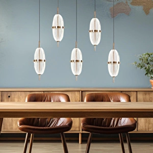Apliqa Liona 5'li Sıralı 50 Watt Gold Kristalli Modern Salon Yemek Masası Üstü Sarkıt Led Avize görseli 1