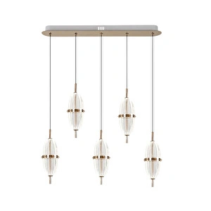 Apliqa Liona 5'li Sıralı 50 Watt Gold Kristalli Modern Salon Yemek Masası Üstü Sarkıt Led Avize görseli 2
