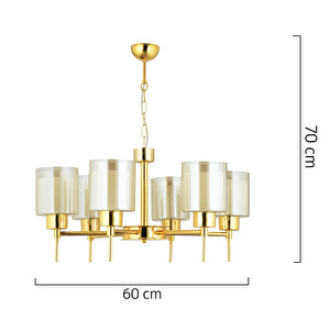 Apliqa Cemre 6 Lı Gold Modern Yatak Odası Salon Avize görseli 5