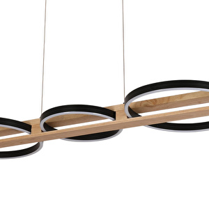 Apliqa Almina 36 Watt Siyah Yuvarlak Sıralı Ahşap Desenli Modern Salon Led Sarkıt Avize görseli 3
