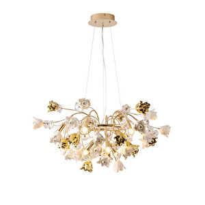 Apliqa Faxon 9'lu Gold Çiçek Desenli Modern Yuvarlak Sarkıt Salon Avize görseli 2
