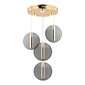 Apliqa Dustin 4'lü Yuvarlak 3 Renk 52 Watt Gold Kristal Ledli Modern Oturma Odası Salon Sarkıt Avize