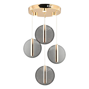 Apliqa Dustin 4'lü Yuvarlak 3 Renk 52 Watt Gold Kristal Ledli Modern Oturma Odası Salon Sarkıt Avize