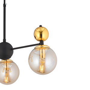 Apliqa Kuvars 3lü Siyah Gold Modern Koridor, Oturma Odası Salon Avize görseli 4