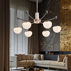 Apliqa Derem 6lı Siyah Gold 80 Watt Yuvarlak Kristal Taşlı Salon Led Sarkıt Avize görseli 1