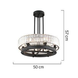 Apliqa Azalea 6lı Siyah Kristalli Taşlı Modern Tasarım Kristal Büyük Salon Avize görseli 5