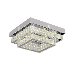 Apliqa Modina 2 Katlı Krom Ledli 3 Renkli 70 Watt Kristalli Taşlı Modern Tasarım Led Kristal Salon Avize görseli 3