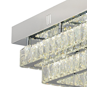Apliqa Modina 2 Katlı Krom Ledli 3 Renkli 70 Watt Kristalli Taşlı Modern Tasarım Led Kristal Salon Avize görseli 4