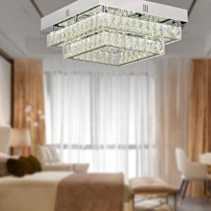 Modina 2 Katlı Krom Ledli 3 Renkli 70 Watt Kristalli Taşlı Modern Tasarım Led Kristal Salon Avize
