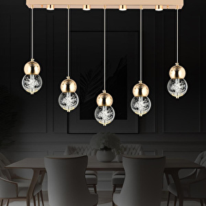 Apliqa Sasha 5'li Sıralı 3 Renkli 57 Watt Gold Kristal Ledli Modern Oturma Odası Salon Sarkıt Avize görseli 1