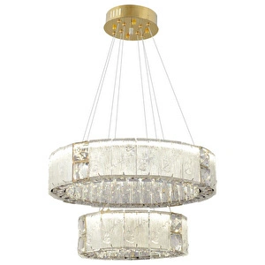 Apliqa Rocco 2 Katlı 3 Renkli Ledli 64 Watt Gold Kaplamalı Kristal Taşlı Sarkıt Led Salon Avize görseli 2