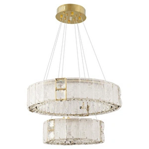 Apliqa Rocco 2 Katlı 3 Renkli Ledli 64 Watt Gold Kaplamalı Kristal Taşlı Sarkıt Led Salon Avize görseli 3