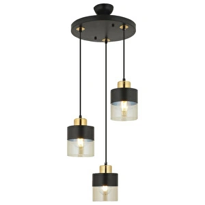 Apliqa Boris 3lü Yuvarlak Siyah Gold Sarkıt Modern Genç Odası Mutfak Retro Salon Avize görseli 4
