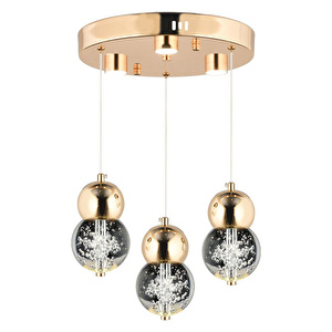 Apliqa Sasha 3'lü Yuvarlak 3 Renkli 48 Watt Gold Kristal Ledli Modern Oturma Odası Salon Sarkıt Avize görseli 2