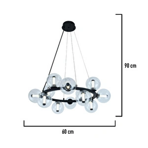 Apliqa Neval 12'li Yuvarlak Siyah 13 Watt Gold Oturma Odası, Salon Sarkıt Avize görseli 3