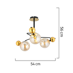 Apliqa Florit 3'lü Siyah Gold Modern Oturma Odası Salon Avize görseli 5