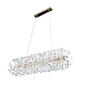 Apliqa Gloria Sıralı Gold Yemek Masası Üstü Kristal Taşlı Modern Tasarım Salon Avize görseli 2