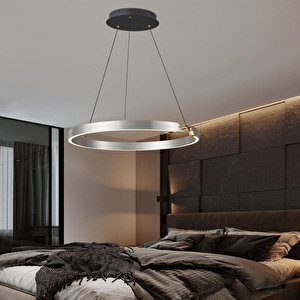 Apliqa Late Gri 60'lık Yuvarlak 41 Watt Modern Sarkıt Salon Led Avize görseli 1