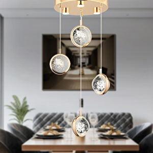 Apliqa Eldon 4'lü Yuvarlak 3 Renk 61 Wattgold Kristal Ledli Modern Oturma Odası Salon Sarkıt Avize görseli 1
