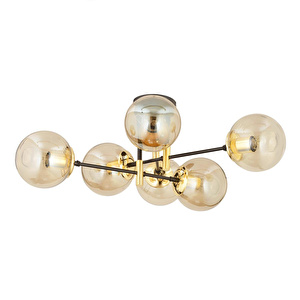 Apliqa Maral 6lı Siyah Gold Bal Camlı Modern Genç Odası Yatak Odası Retro Salon Avize görseli 5