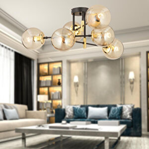 Apliqa Maral 6lı Siyah Gold Bal Camlı Modern Genç Odası Yatak Odası Retro Salon Avize görseli 1