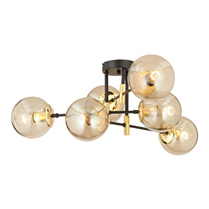 Apliqa Maral 6lı Siyah Gold Bal Camlı Modern Genç Odası Yatak Odası Retro Salon Avize görseli 2