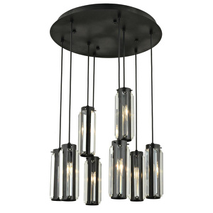 Apliqa Natali 8 Li Yuvarlak Siyah Modern Kristalli, Taşlı Modern Tasarım Kristal Salon Sarkıt Avize görseli 5